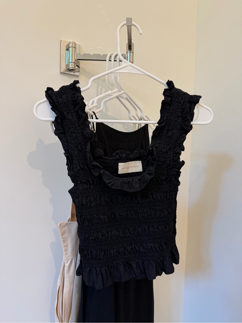 Loeffler Randall Black Smocked Ruffle Tank Top